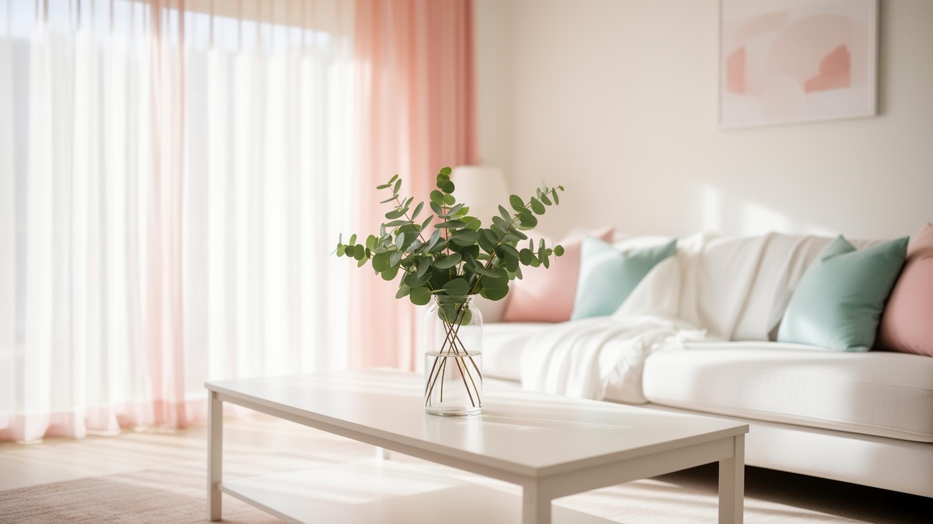 Bright, airy and freshly cleaned Australian home interior with blush and aqua accents